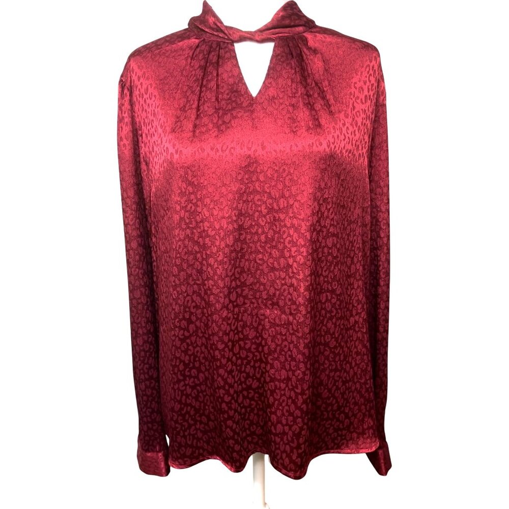 Roz & Ali Womens Red Leopard Print Long Sleeve Blouse Size Large